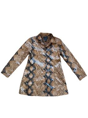 Snake-Print Button-Front Women's Coat - Brown SELENE SPORT CHIC FALL